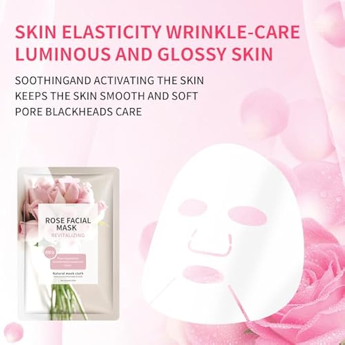 YAFUSIPE FACE MASK SKIN CARE ANTI AGING FACIAL MASK SHEETS MASK FACE MASKS BEAUTY ROSE SHEET MASKS FOR FACE BULK FACE MASKS SKINCARE FACIAL MASKS 10 SHEETS - Image 4